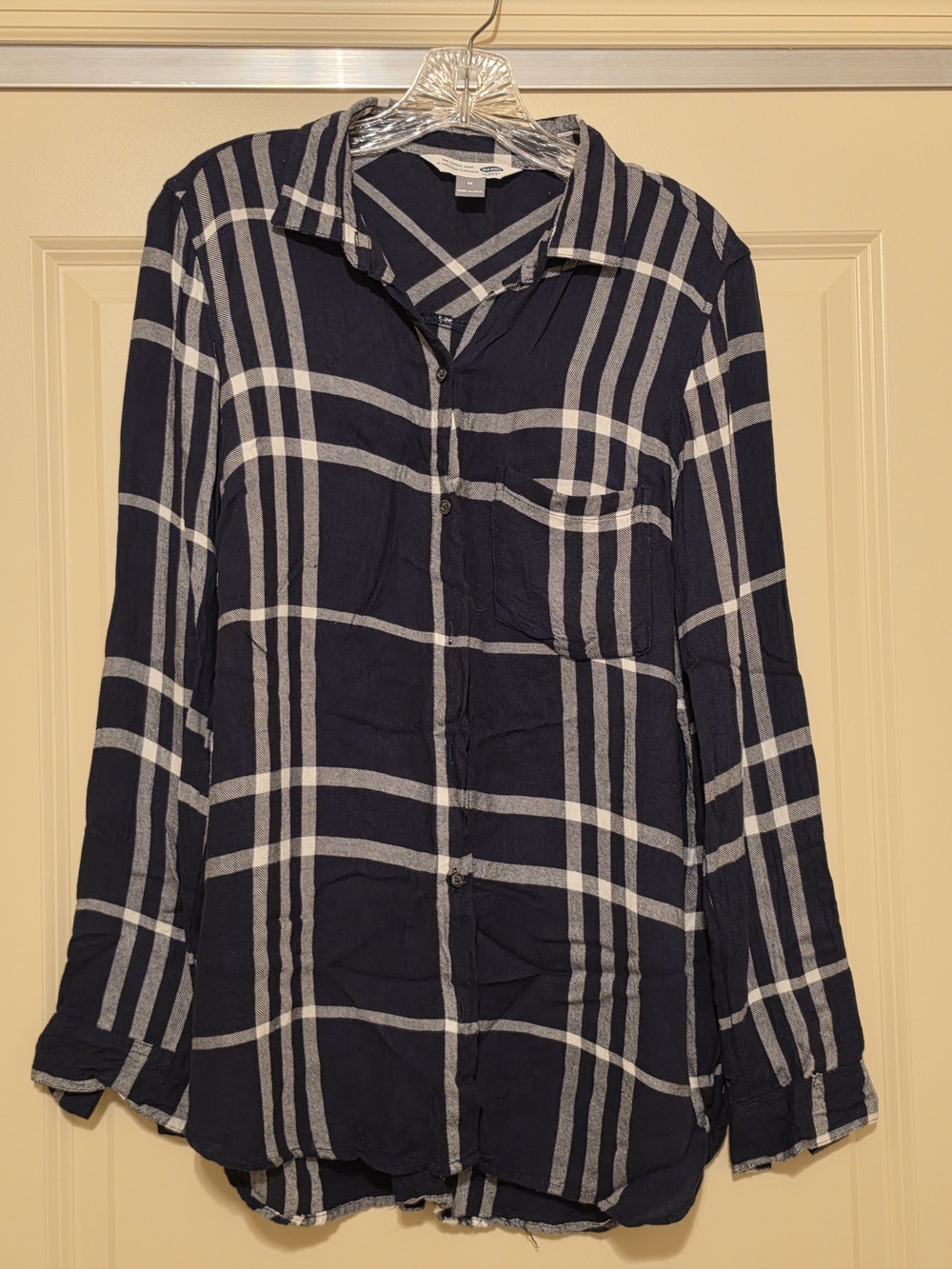 Old Navy Navy and White Plaid Button-Down Top
